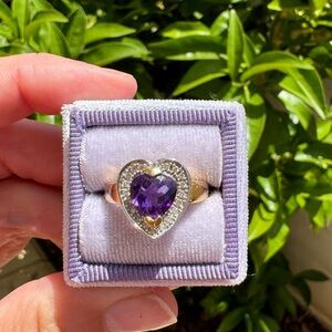 Vintage 14k amethyst and diamond ring with matching pendant